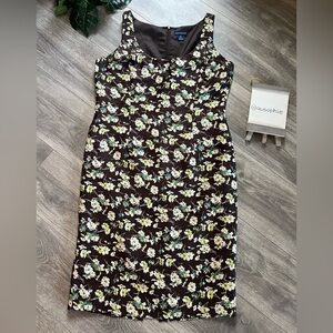 Ann Taylor 100% Silk Brown Floral Sleeveless Dress. Size 12